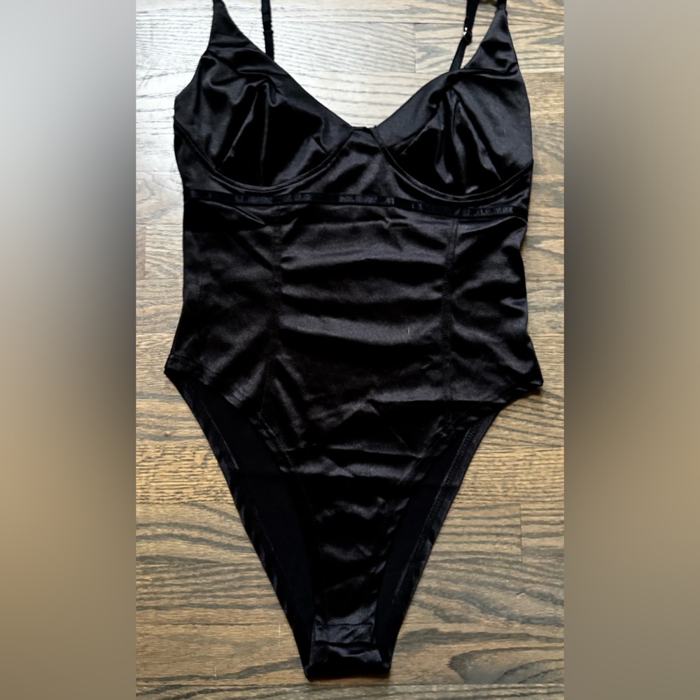 Amazon Black Satin Bodysuit for Women